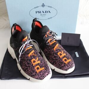 New Prada Logo Speckled Lace Up Sneakers